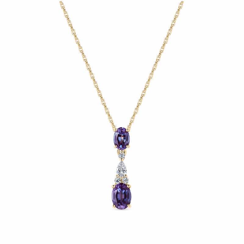 14K Yellow Gold Lab-created Alexandrite and Moissanite Necklace
